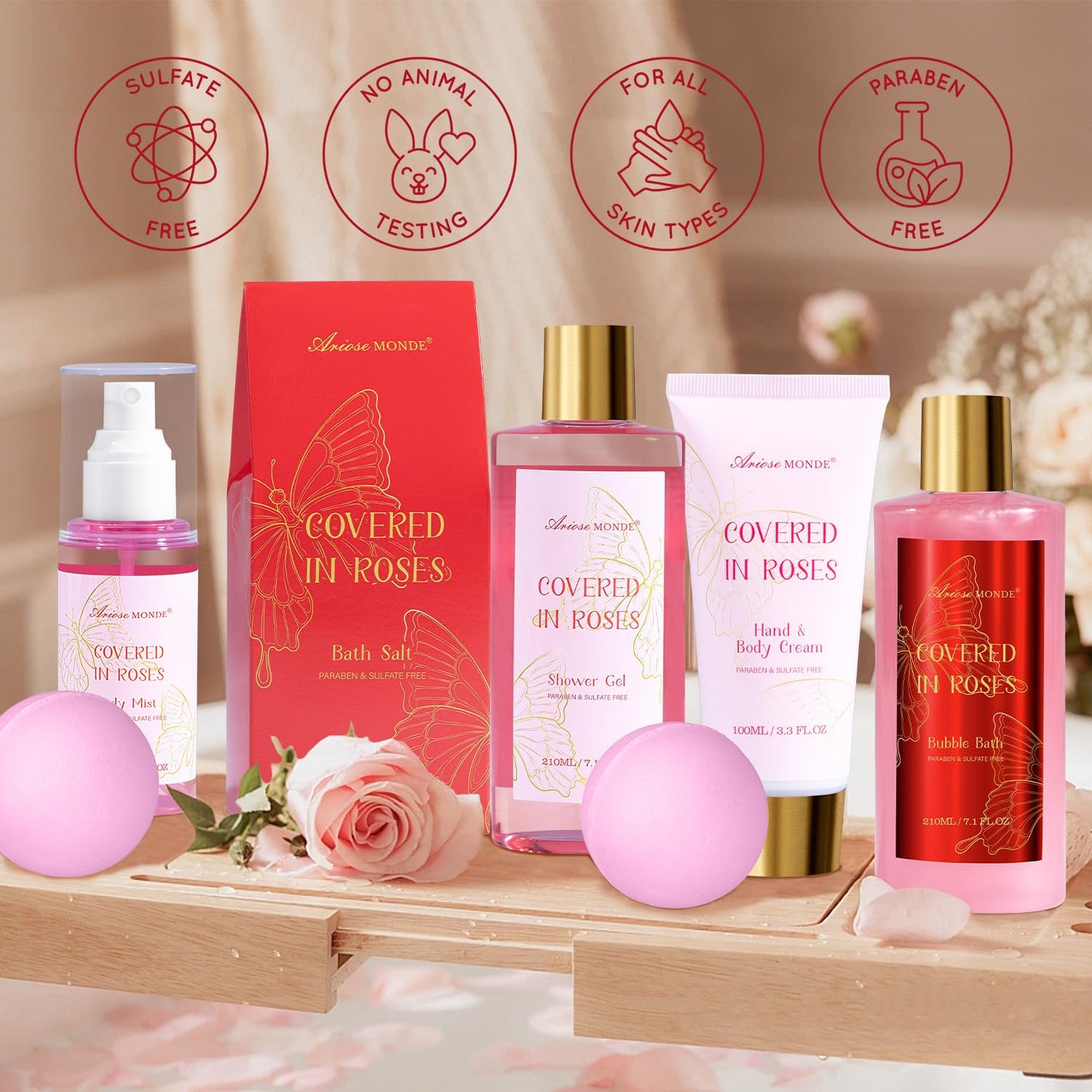 Gifts for Women,15Pcs Rose Amber Bath Relaxing Spa Gift Basket for Her, Mom, Sister, Female Friends, Daughter,Unique Bath Gift Set Idea for Women Who Have Everything, Mothers Day Gifts for Mom