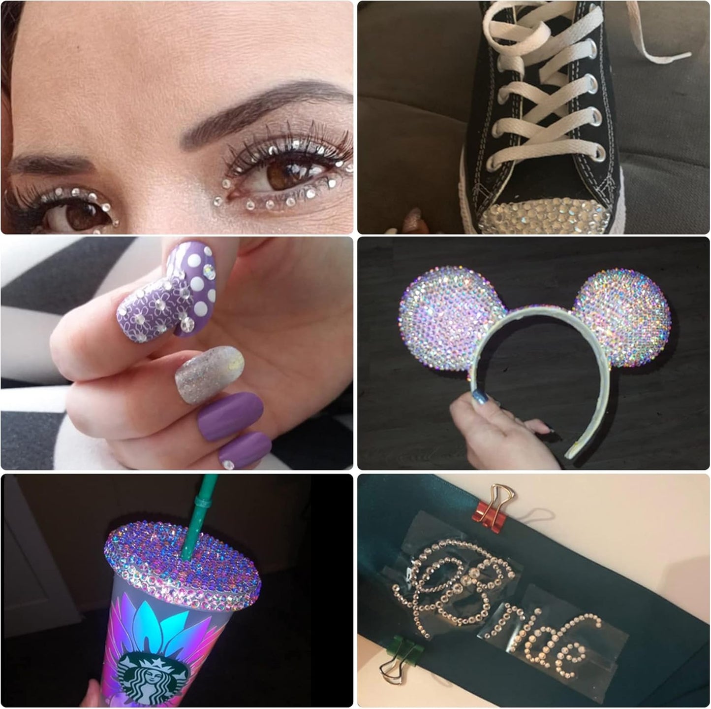 Multi Size 3mm 4mm 5mm Rhinestones Set for Nails Crafts Pink Non Hotfix Rhinestones Nail Gems Rhinestone AB Color&Round Flat Back Resin Rhinestone for Makeup Clothes Shoes Eyes Bottles Crafts