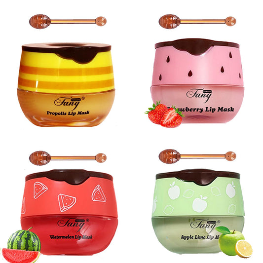4 PCS Bee Lip Balm Honey Pot,Lip Mask Propolis Moisturizing,Prevention Dry and Cracked Lip Scrubs Exfoliator Lip Wrinkle Skin Care Products (Honey & Strawberry & Watermelon & Apple Lime)