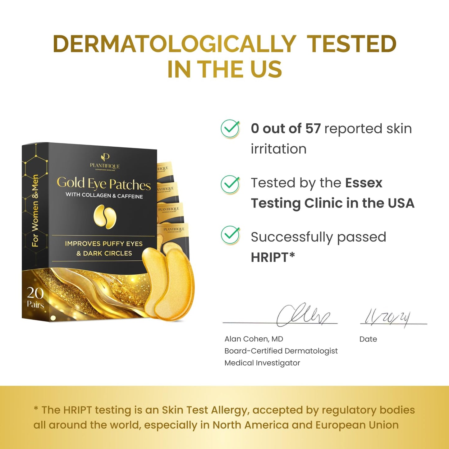 PLANTIFIQUE Gold Eye Patches for Puffy Eyes | 20 Pairs | Gifts | Under Eye Masks for Dark Circles | Puffiness Eye Gels | Eye Mask Skincare