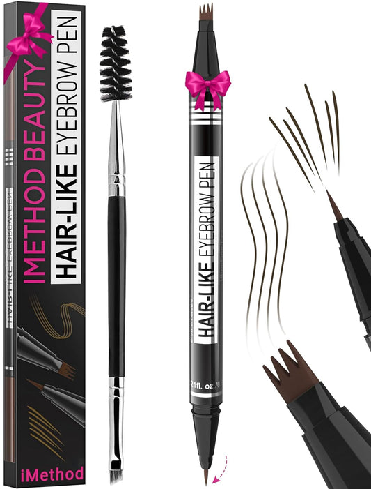 iMethod Eyebrow Pen - Eyebrow Pencil Magical 2-in-1 Eye Brow Pencils for Women with 4-Fork-Tip & Precise Brush-Tip for Natural Hair-Like Brows, Last All-Day, with Eyebrow Spoolie Brush, Black Brown
