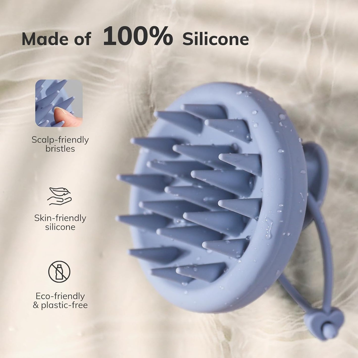Sndyi Silicone Scalp Massager Shampoo Brush, Hair Scrubber with Soft Silicone Bristles, Scalp Scrubber/Exfoliator for Dandruff Removal, Wet Dry Scalp Brush for Hair Growth & Scalp Care, Gray Blue