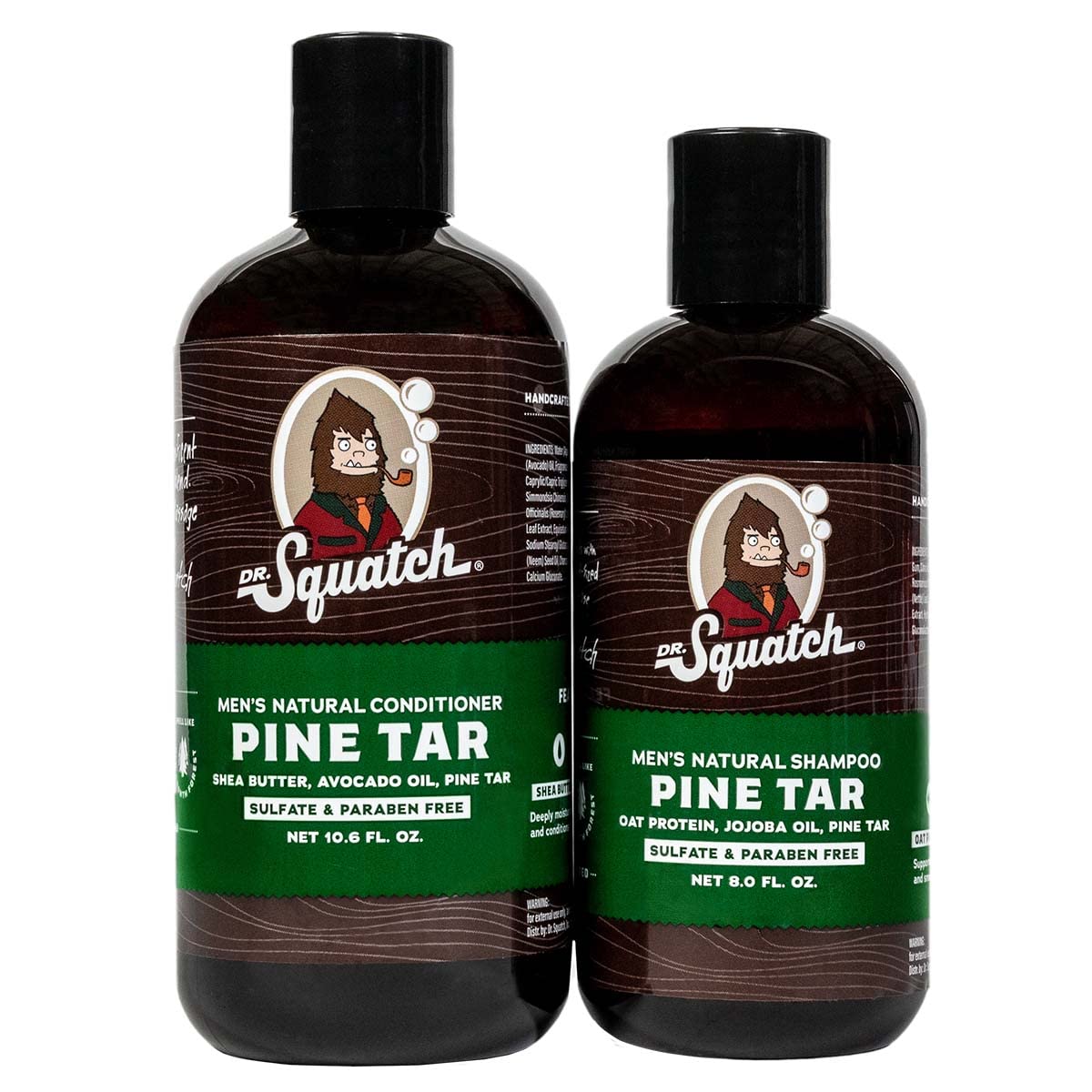 Dr. Squatch Natural Hair Bundle for Men - Healthy, Full Looking Hair - Pine Tar Shampoo (8 fl oz), Pine Tar Conditioner (11.5 fl oz)