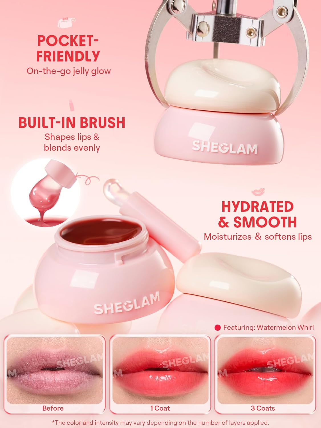 SHEGLAM Hydra Jelly Pocket Lip Jam Hydrating Nourishing Lip Gloss Moisturizing Lip Makeup-Strawberry Splash