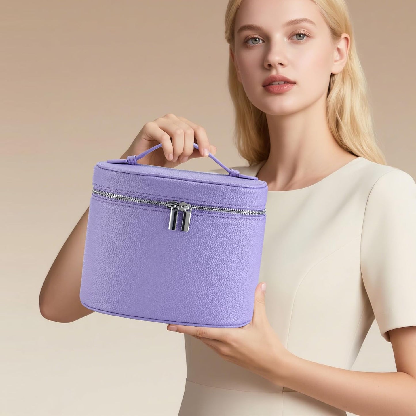 Makeup Bag Vanity Case Cosmetic Bag with Removable Divider Travel Toiletry Bag for Women Portable Make up Box Organizer, Purple