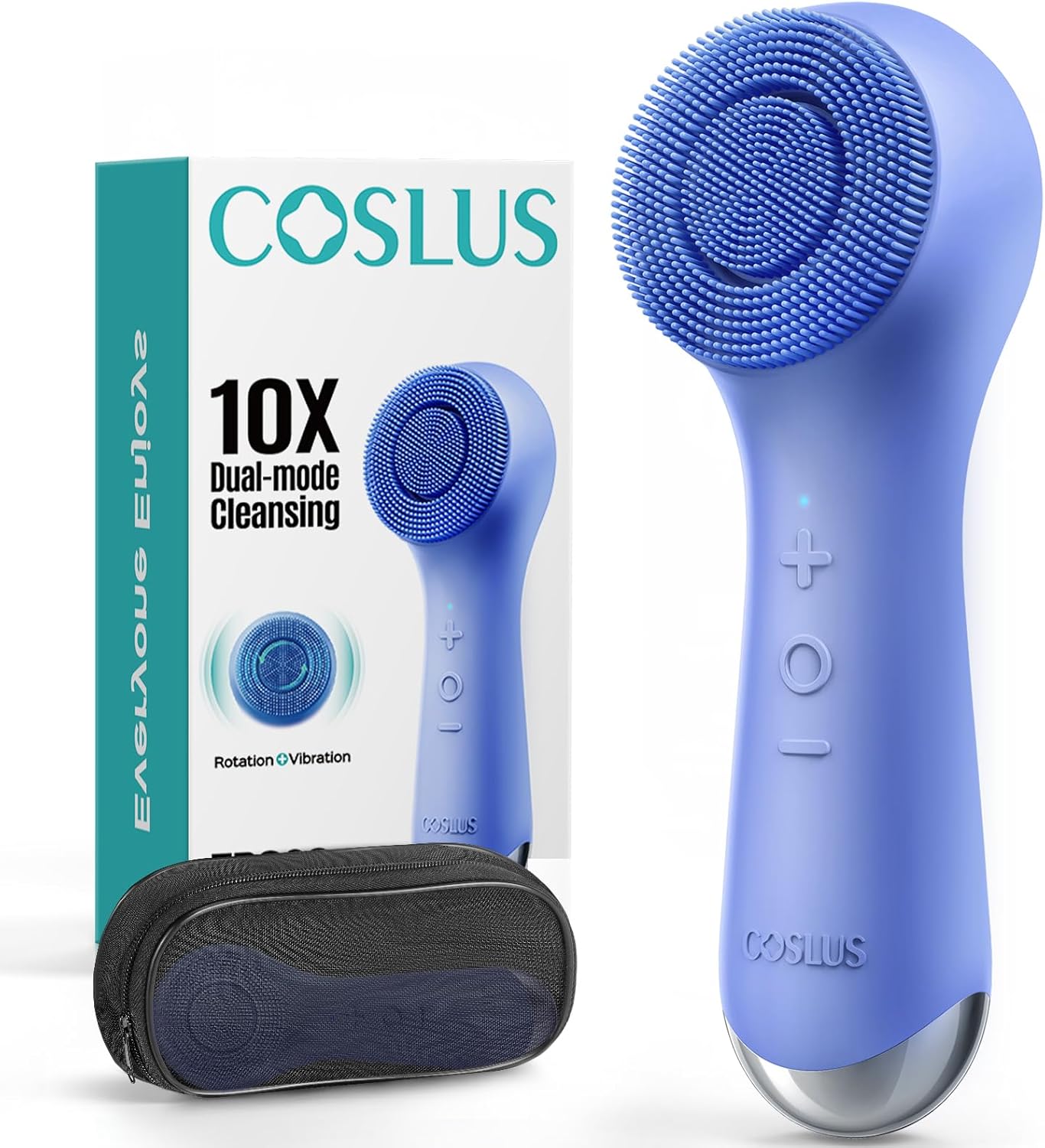 COSLUS Face Scrubber Facial Cleansing Brush: 2 in 1 Spin and Vibration Patented Tech, Silicone Electric Exfoliator Scrubber with Automatic Foaming, Waterproof Face Cleanser Brush for Men and Women