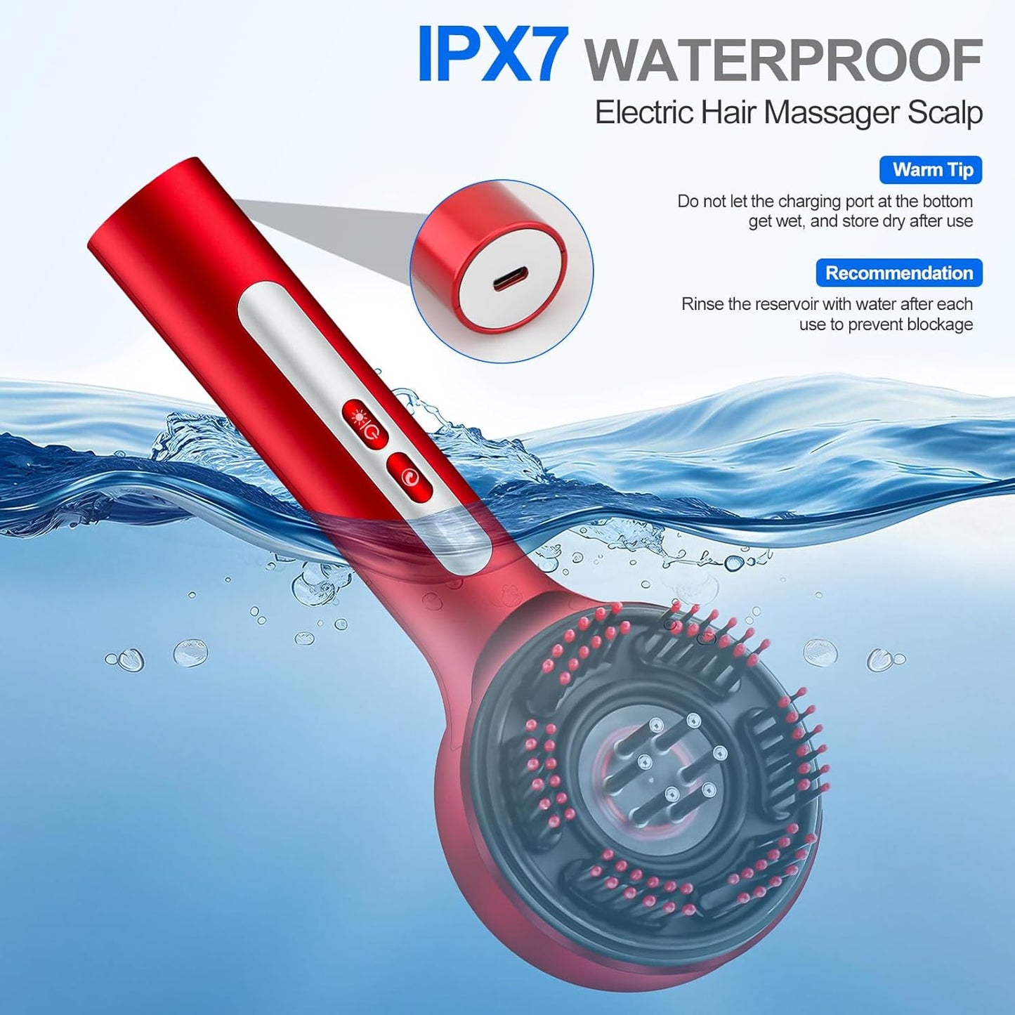 Scalp Massager with Hair Oil Applicator Hair Brush Electric Scalp Massager Hair Comb Red and Blue Light Electric Massage Comb at home for Men Women Multifunctional Massage Comb