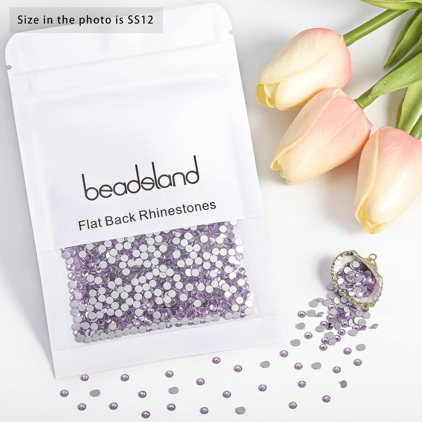 Beadsland 1440pcs Flat Back Crystal Rhinestones Round Gems for Nail Art and Craft Glue Fix, Violet,SS12,3.0-3.2mm