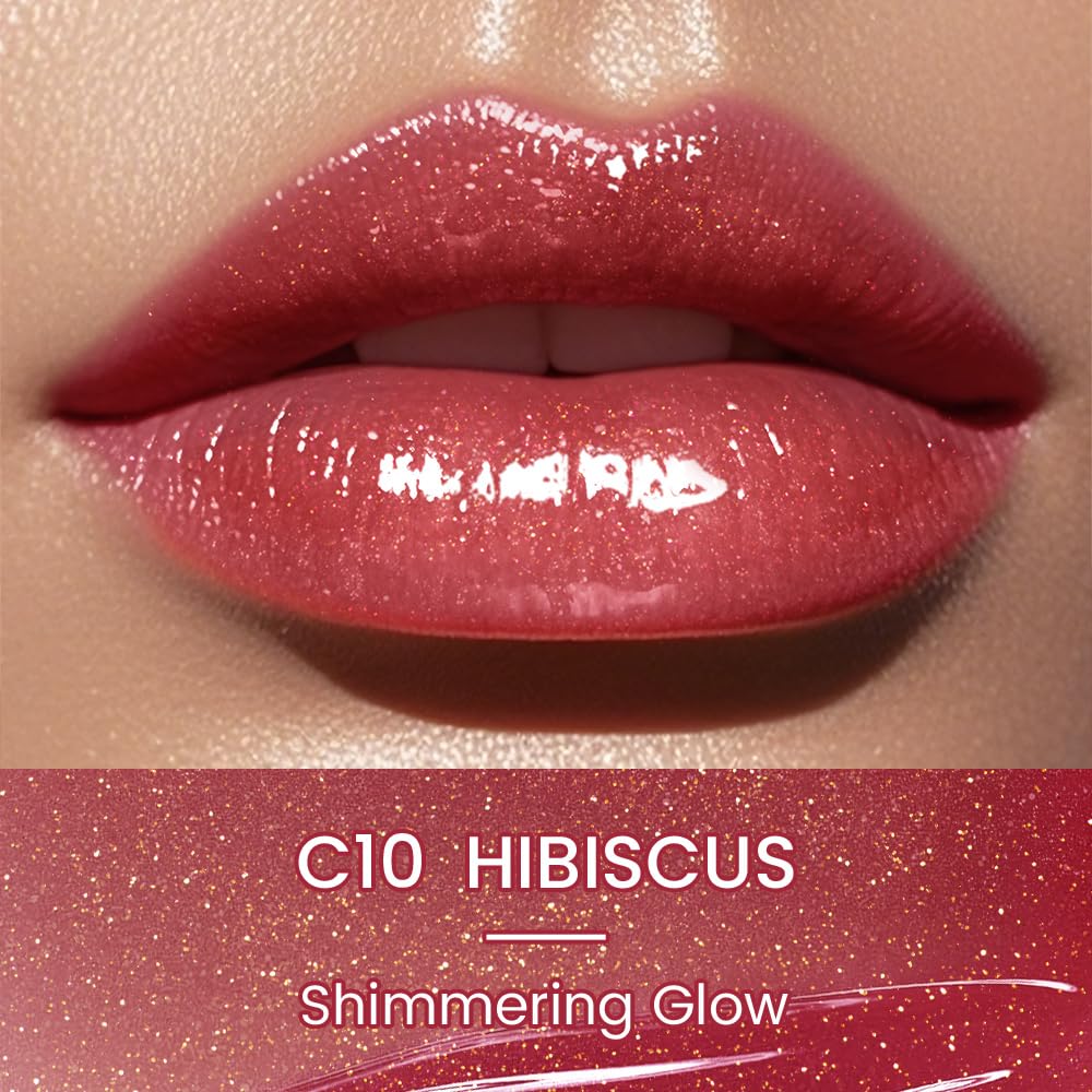 CATKIN Glossy Lip Balm Ultra Hydating Glow Lip Tinted Jelly Plumping Melting Balm Shea Butter Repair Soothing For Dry Lips 0.12 oz C10 HIBISCUS