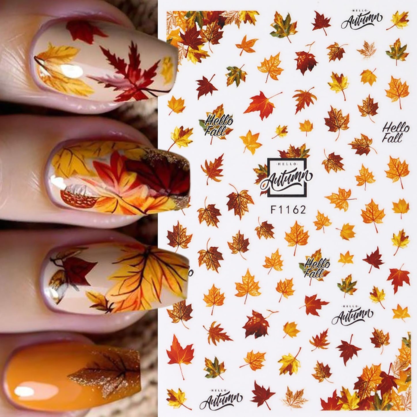 Fall Nail Stickers Maple Leaf Nail Decals 6PCS 3D Self-Adhesive Leaves Deer Nail Designs Stickers Autumn Nail Art Supplies Slider Fall Decorations for Nail Art Women DIY Manicure Accessories