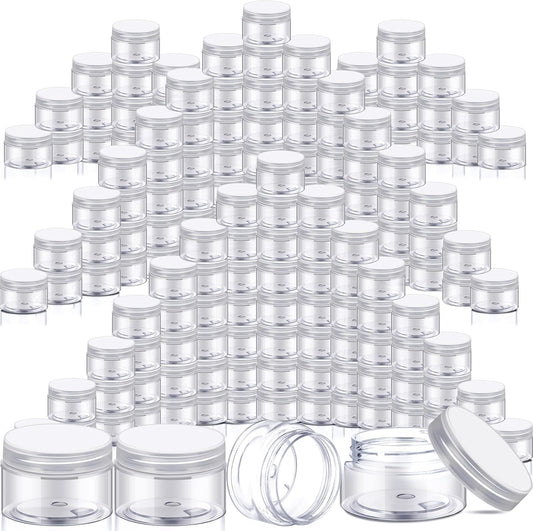 SATINIOR 100 Pcs Plastic Jars with Lids Small Containers Lids Wide Mouth Small Plastic Containers for Lotion Cream Rhinestones Body Butters Travel Storage(2 oz,Clear)