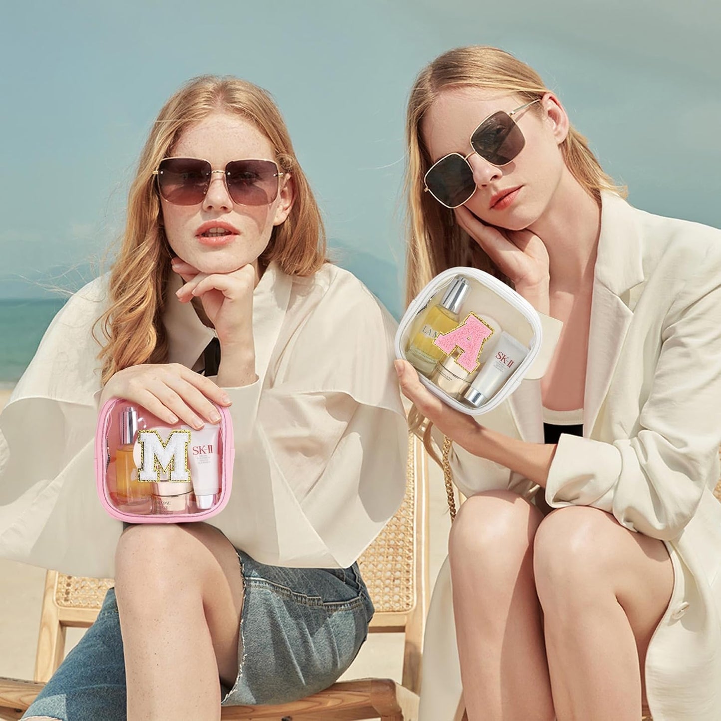 YOOLIFE Initial Mini Makeup Bag | Make Up Bag Travel Toiletry Bag | Clear Makeup Bag | Preppy Cosmetic Bags Organizer Travel Essentials Gifts for Women Teen Girlfriend Teacher Birthday Gifts Pink A