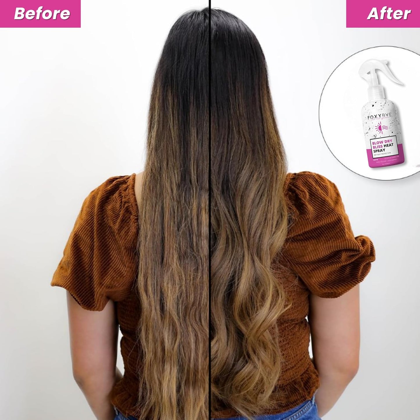 FoxyBae Heat Protectant Spray - with Biotin - Thermal Protection for up to 450°F - More Volume, Less Damage - Blow Dry Bliss - 8 Fl Oz