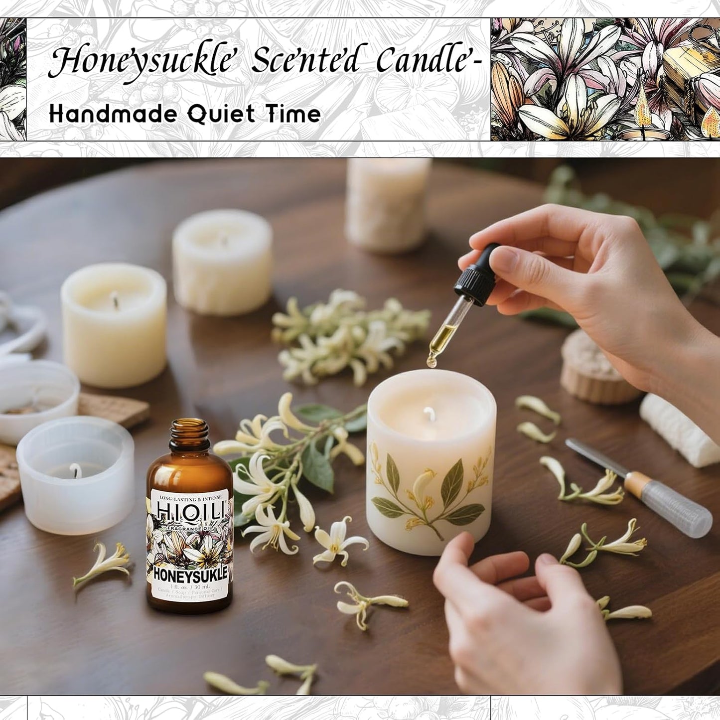 HIQILI Honeysuckle Fragrance Oil for Home Diffuser, Prefect for Candle & Soap Making, Relaxation, Beautiful Gifts - 1 Fl Oz