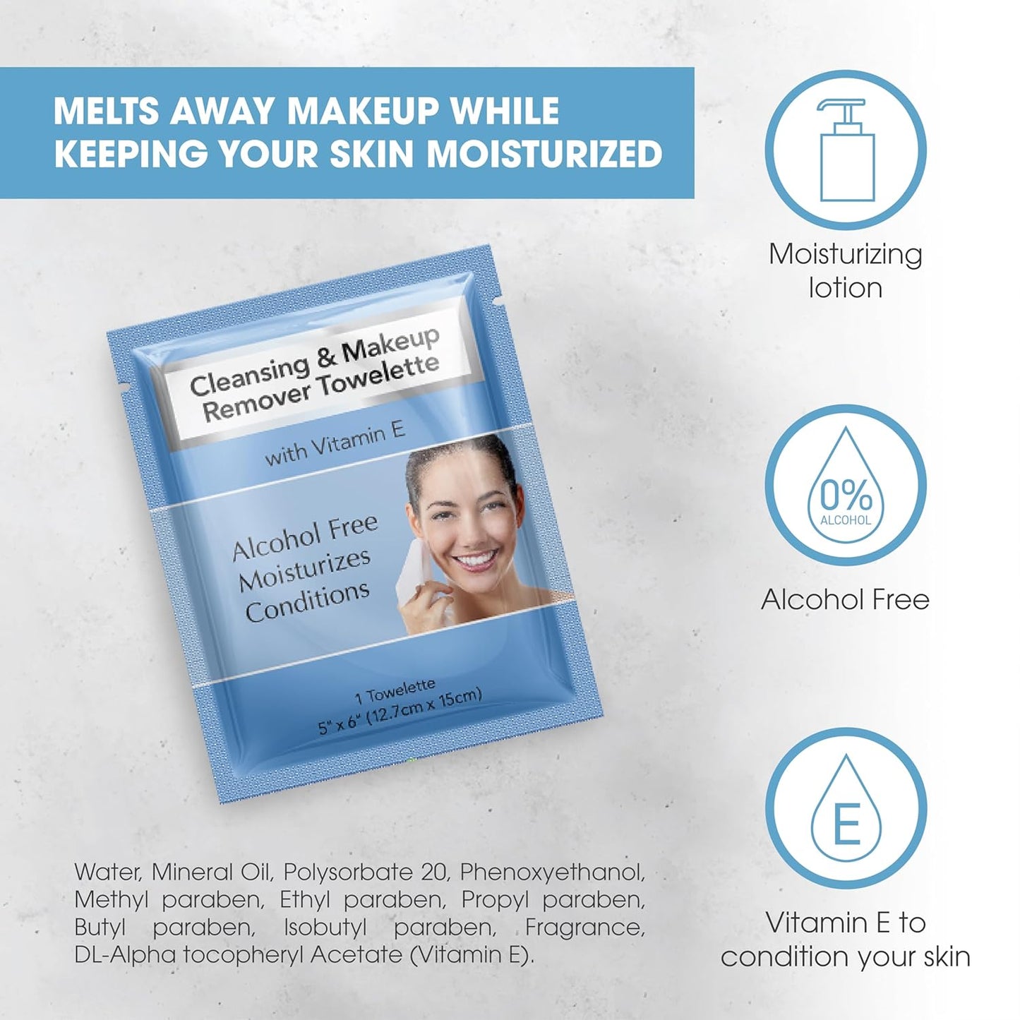 Diamond Wipes Makeup Remover Wipes, Alcohol Free Facial Cleansing Wipes with Vitamin E, Case of 250 Face Wipes