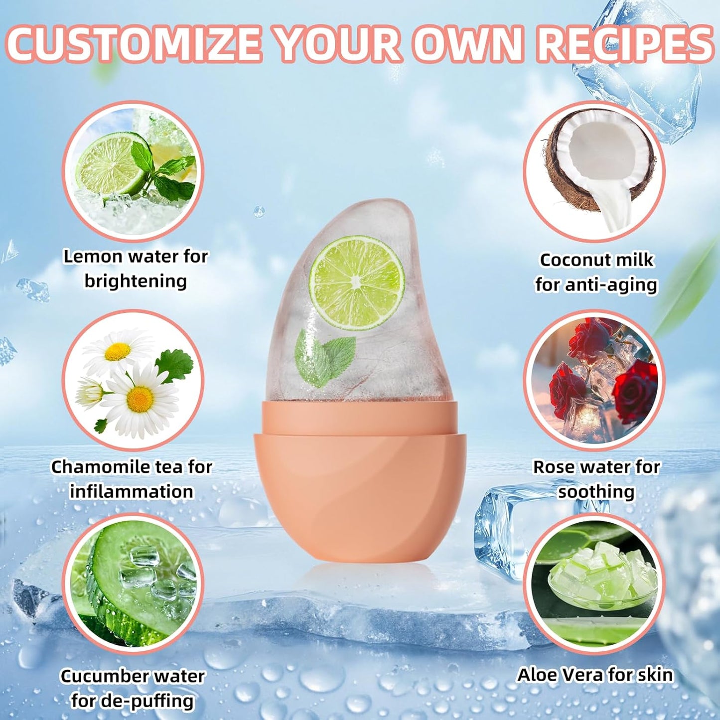 Silicone Facial Ice Cube Roller Massager, Facial Beauty Care Tool, Reusable Face Ice Mold - Brighten Skin, Reduce Puffiness for Face & Eyes (Purple)