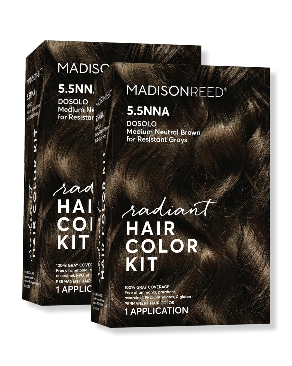 Madison Reed Radiant Hair Color Kit | 5.5NNA Dark Neutral Brown (Dosolo) 100% Maximum Gray Hair Coverage | Salon-Quality Permanent Hair Dye for Resistant Grays | PPD-Free & Ammonia-Free |2 Pack