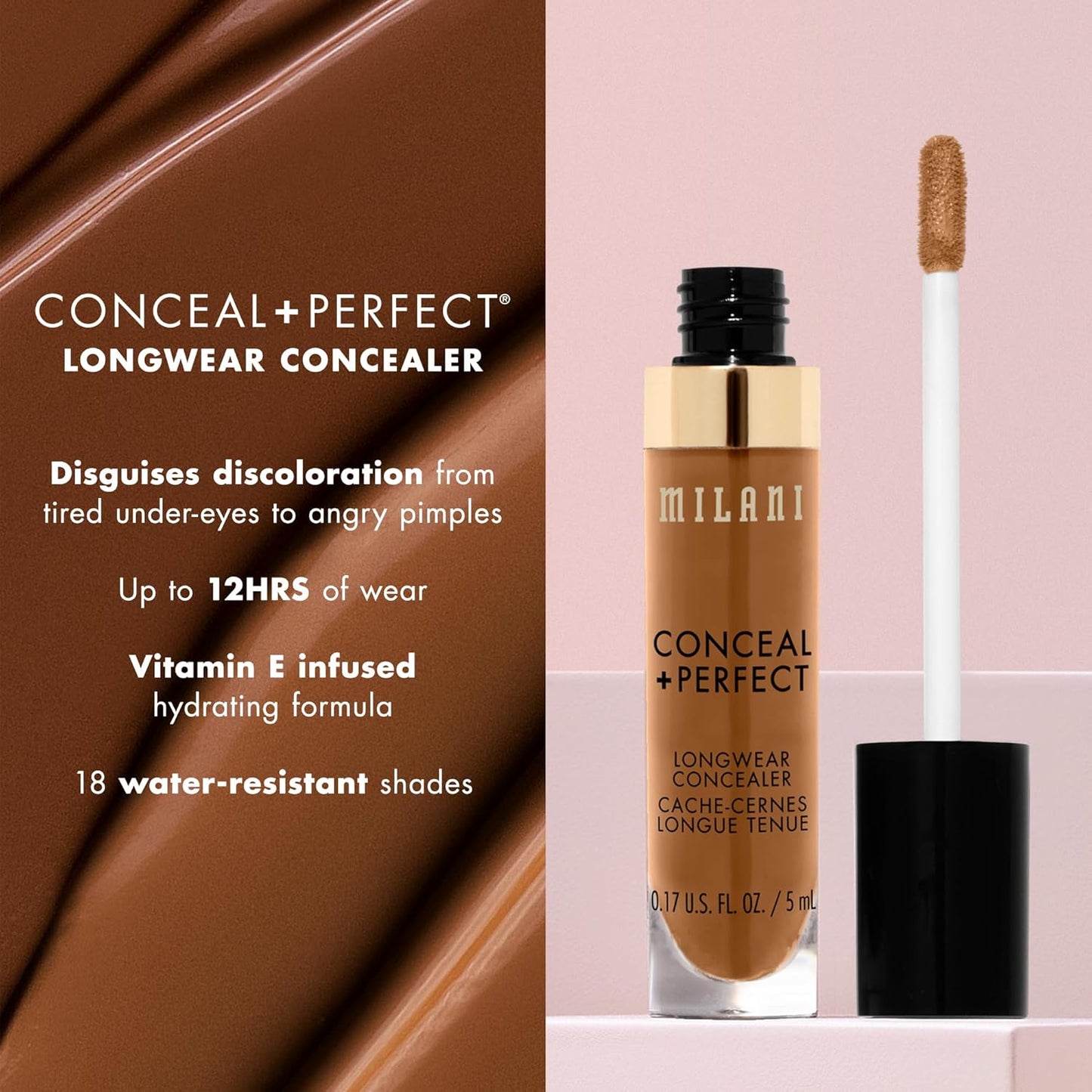 Milani Conceal + Perfect Longwear Concealer - Pure Ivory (0.17 Fl. Oz.) Vegan, Cruelty-Free Liquid Concealer - Cover Dark Circles, Blemishes & Skin Imperfections for Long-Lasting Wear