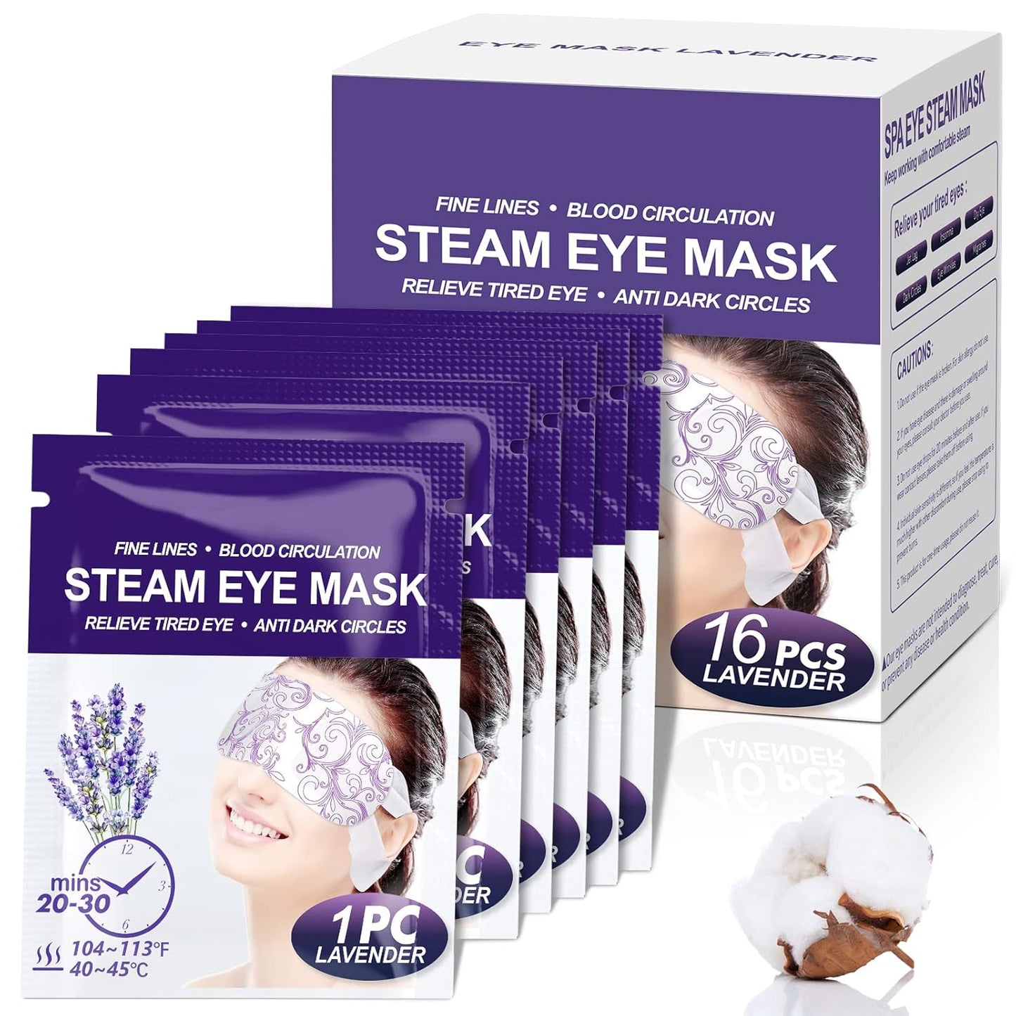 Steam Eye Mask 16 Packs, Self Heating Sleep Mask for Dry Eyes, Comfortable Warming Eye Mask, Disposable Heated Eye Mask, Relieve Eye Fatigue, Stress, Migraine,Relaxation Gifts for Women(Lavender)