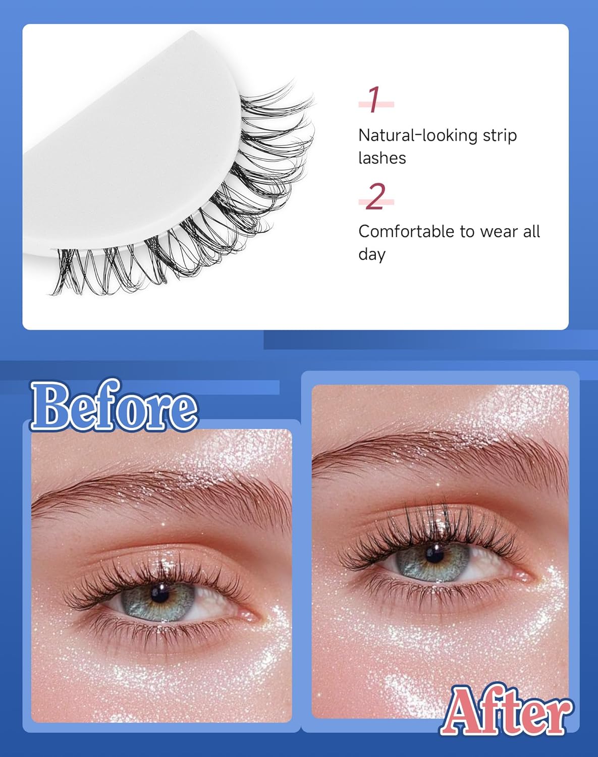 Short Lashes Natural Look Everyday Wispy False Eyelashes Clear Band Strip Eyelash Soft Lashes Fluffy Pack 7 Pairs SF-01