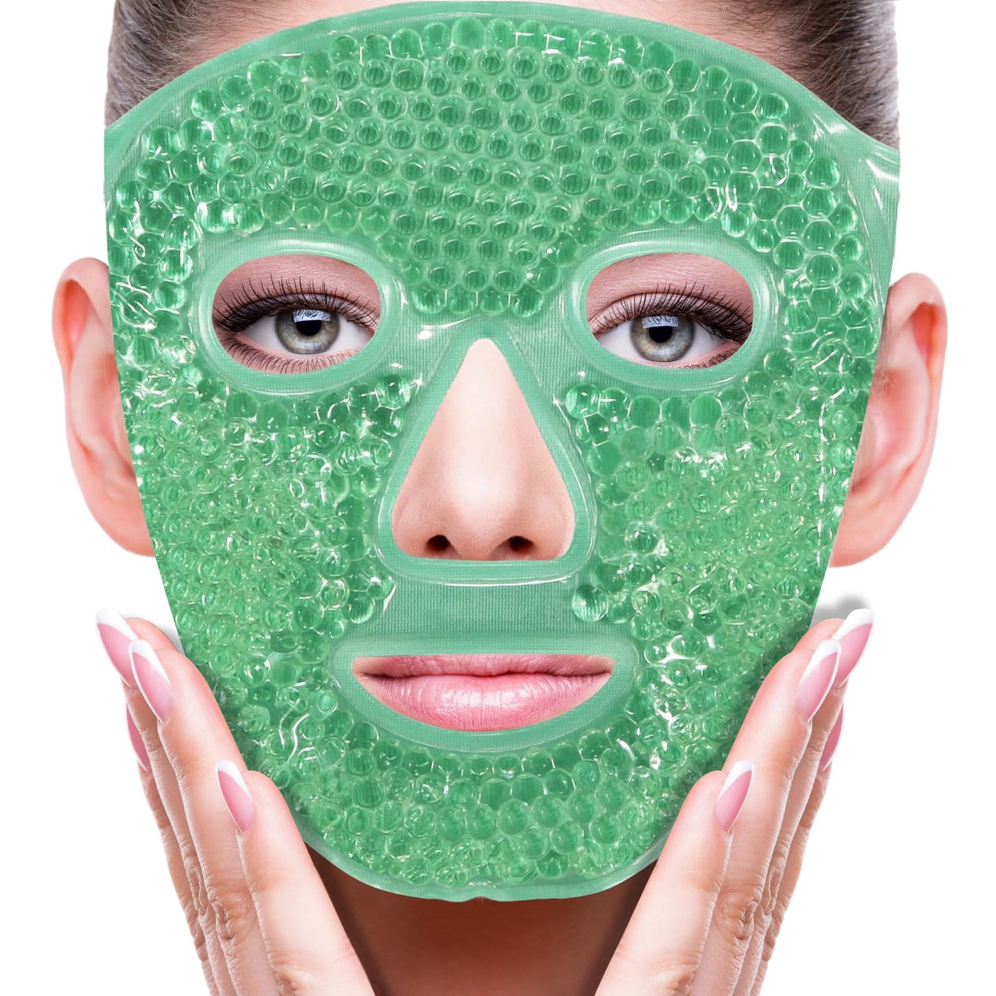 ZNÖCUETÖD Face Eye Mask Ice Pack for Reducing Puffiness, Bags Under Eyes, Puffy Dark Circles, Migraine,Hot/Cold Pack with Soft Plush Backing (Green #43)