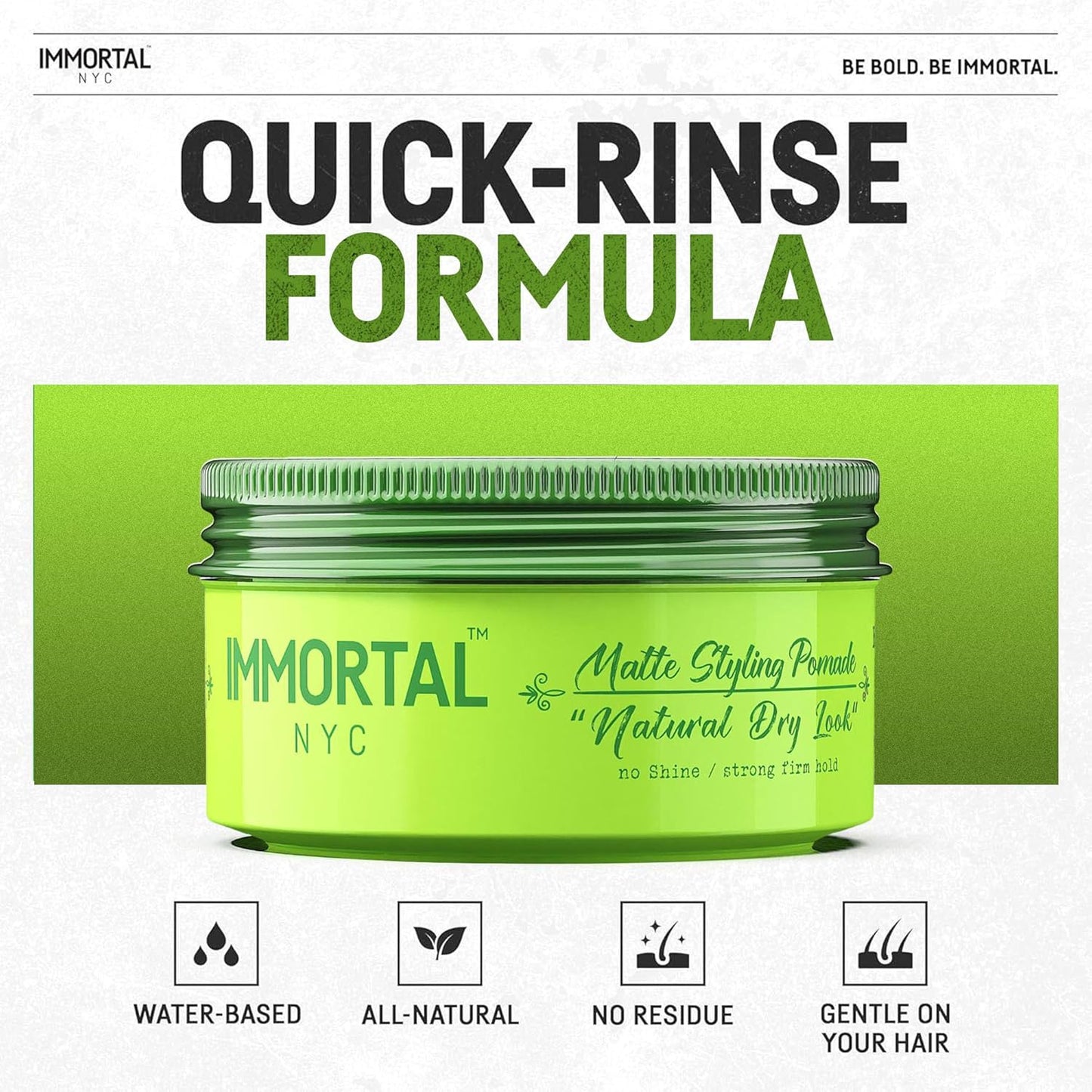 Immortal NYC Natural Dry Look Hair Wax - 8 out of 9 Holding Ability, Matte Finish - All Natural Water-Based Hair Wax for Men - No Residue, All Hair Types