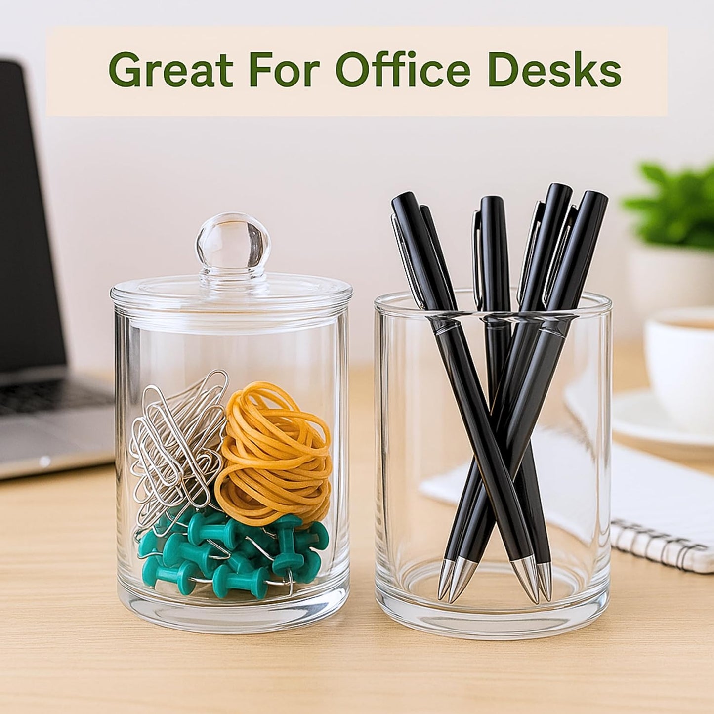 Acrylic Qtip Holder Bathroom Set, Bathroom Containers with Lids, Clear Plastic Apothecary Jars, Q Tip Holder Bathroom Set, Cotton Swab Holder, Cotton Ball Holder (Pack of 2)