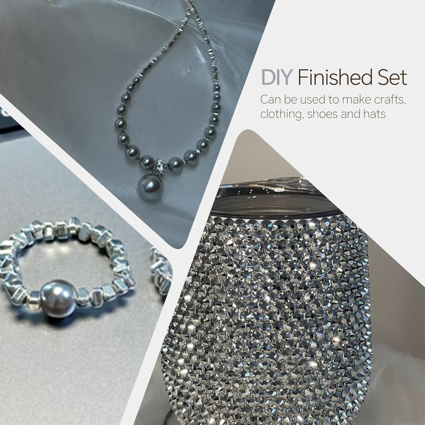 60g Grey Silver Pearls Rhinestones for Crafts Mixed Size 3mm-10mm AB Color Round Half Pearls Flatback Pearl Beads and Resin Rhinestones Set for Face Art with Gel