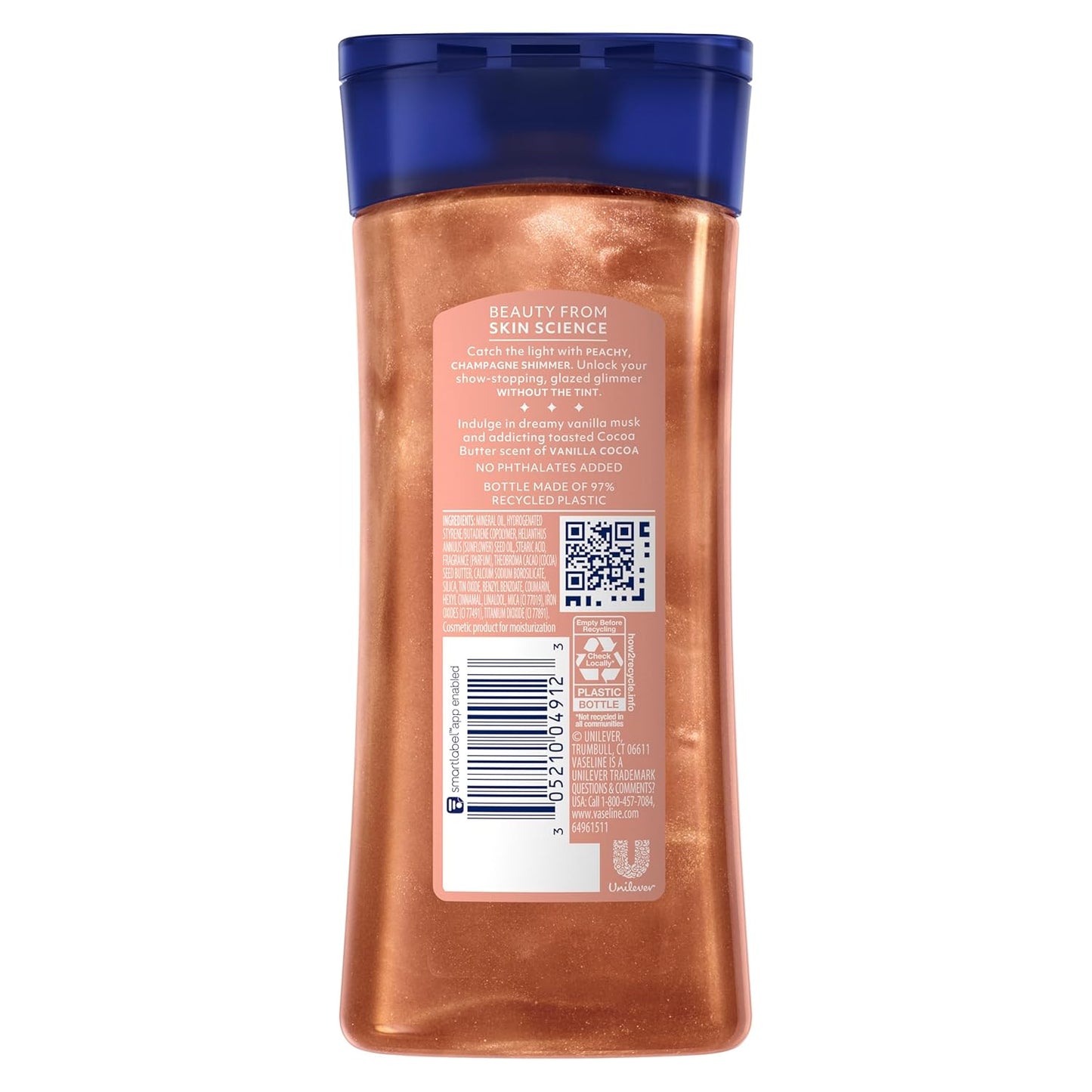 Vaseline Glazed and Glisten Sunlit Glow Body Gel Oil Vanilla Cocoa Shimmering with Ultra-Hydrating Lipids and 100% Pure Cocoa Butter, 6.8 Oz