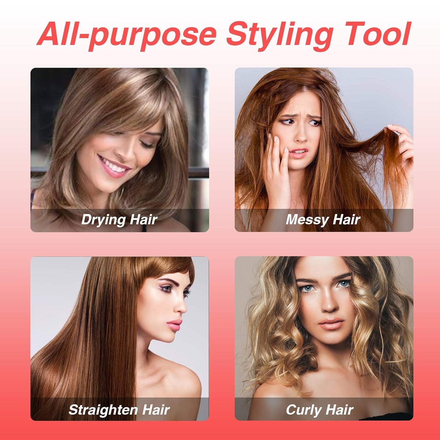 Beautimeter Blow Dryer Brush, Hot Air Brush One Step Hair Dryer and Styler Volumizer, 4 in 1 Negative Ionic Hair Styler with Oval Barrel for Smooth, Frizz-Free Hair Types, Red & Black