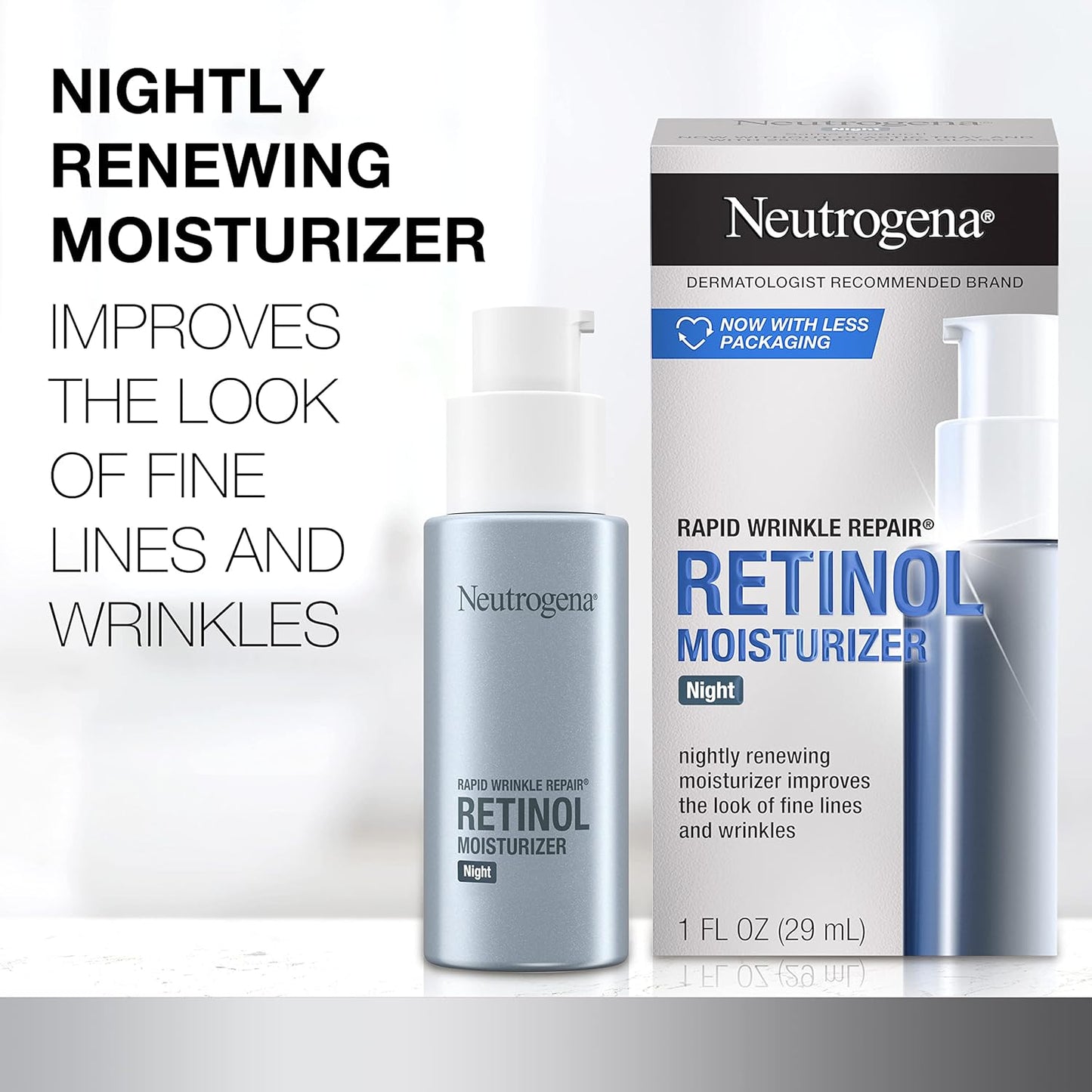 Neutrogena Rapid Wrinkle Repair Retinol Face Moisturizer Night Cream, Anti-Aging Face Cream with Retinol & Hyaluronic Acid, 1 fl. oz + Trial Size Hydro Boost Facial Cleanser, 0.5 fl. oz