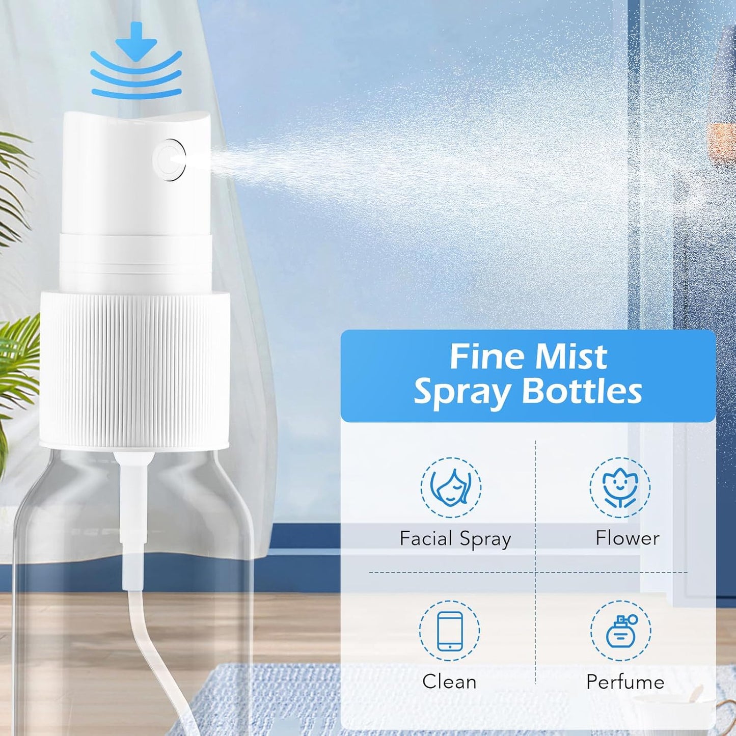 Spray Bottles, 2oz/50ml Clear Empty Fine Mist Plastic Mini Travel Bottle Set, Small Refillable Liquid Containers with 2pcs Funnels and 24pcs Labels (12 Pack)