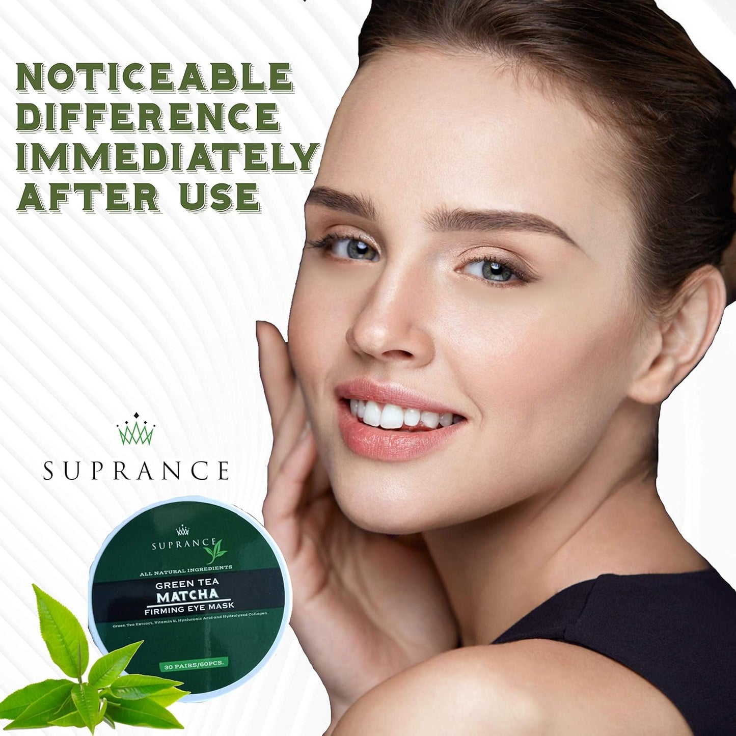 Green Tea Matcha Eye Mask Under Eye Patches Treatment for Dark Circles, Eye Bags, Puffiness - Anti-Wrinkle With Hyaluronic Acid and Collagen - 30 Pairs/60 Pcs.