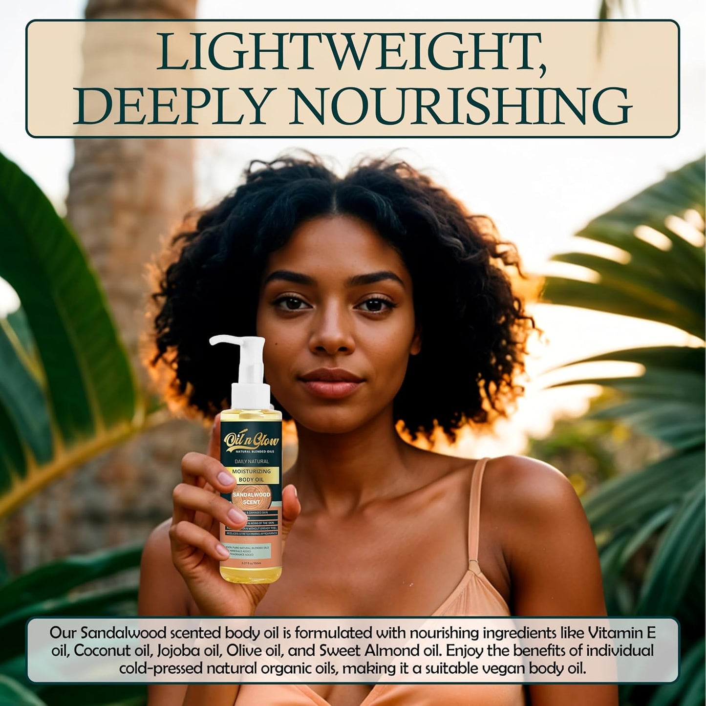 USDA Certified Organic Pure Natural Hydrating Body Oil After Shower With Coconut, Jojoba, Olive & Almond Non-Greasy Moisturizing Oil For Women & Men Dry Skin 5.07 fl oz/150ml-Sandalwood Scent