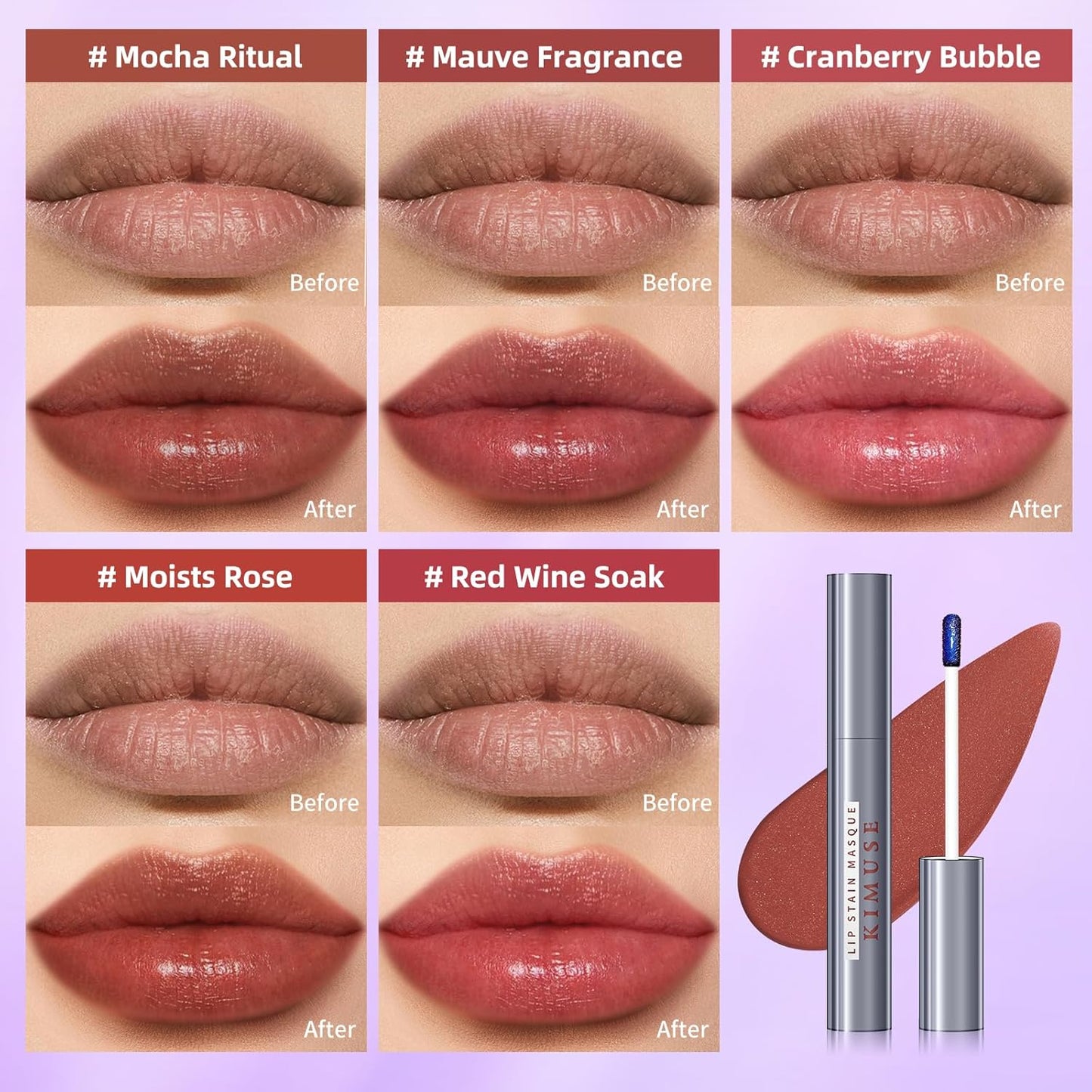 KIMUSE Lip Stain Masque: Peel Off Lip Stain Long Lasting Waterproof 12HR Transfer Proof & Hydrating Tint, Instant Lip Color With Natural Matte Effects, Vegan & Easy To Use