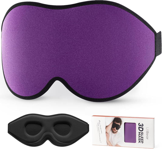LitBear Sleep Mask for Side Sleeper Women Men, Eye Mask for Sleeping Light Blocking, 3D Contoured Cup Sleeping Mask, Soft Breathable Sleep Eye Mask with Adjustable Elastic Strap for Flight Nap