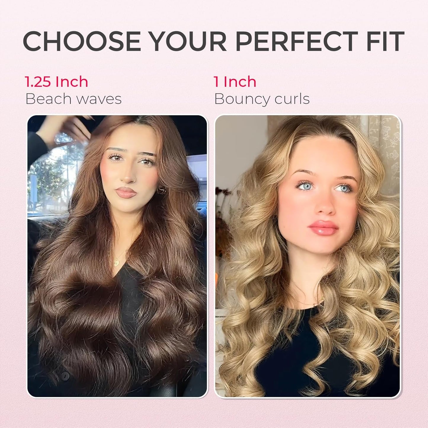 TYMO Automatic Rotating Curling Iron - TYMO CURLPRO Beach Waves Curling Wand, Portable Hair Curler, 500 Million Ionic, Dual Voltage & Lightweight for Travel, Ceramic Coating, 1 1/4 Inch, Pink