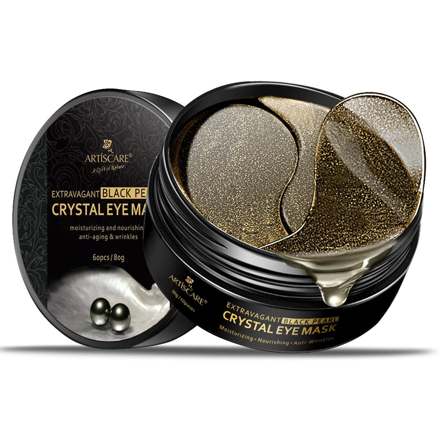 Under Eye Collagen Patches Eye Masks for Puffy Eyes & Dark Circles - Black Pearl Moisturized Eye Gel Treatment Masks, Reduce Under Eye Bags and Smooth Wrinkles,Eye Skin Care Pads, 60 Pcs