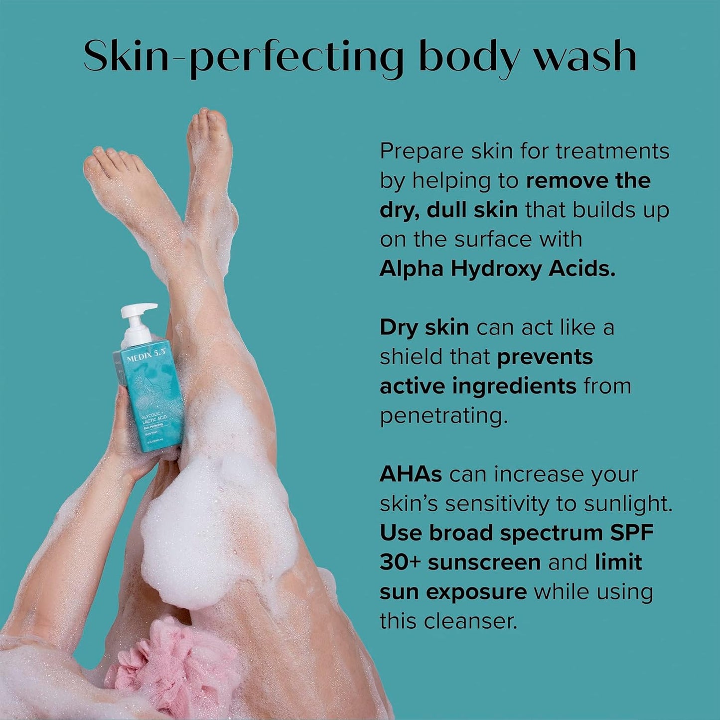 Medix 5.5 Exfoliating AHA Glycolic Acid Face & Body Wash Cleanser + Hyaluronic Acid Moisturizing Body Cream Lotion Skin Care 2PC Set | Alpha Hydroxy Acid & Lactic Acid Foaming Face Wash