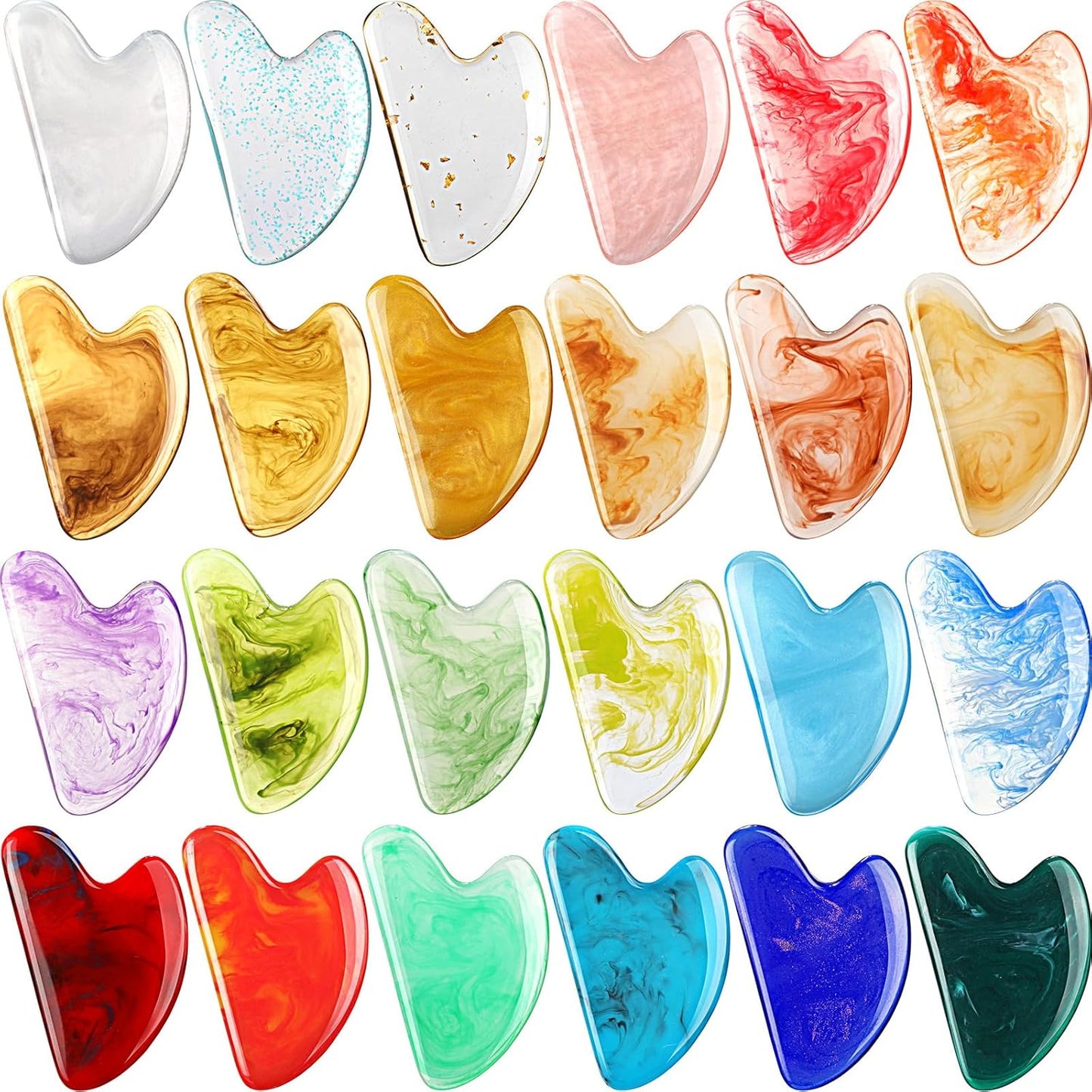 Sherr 24 Pcs Gua Sha Facial Tool Resin Gua Sha Massage Tool Heart Shaped Gua Sha Stone Guasha Board for Face Body Skin Massage Spa Acupuncture Prevent Wrinkles (Mixed Colors)