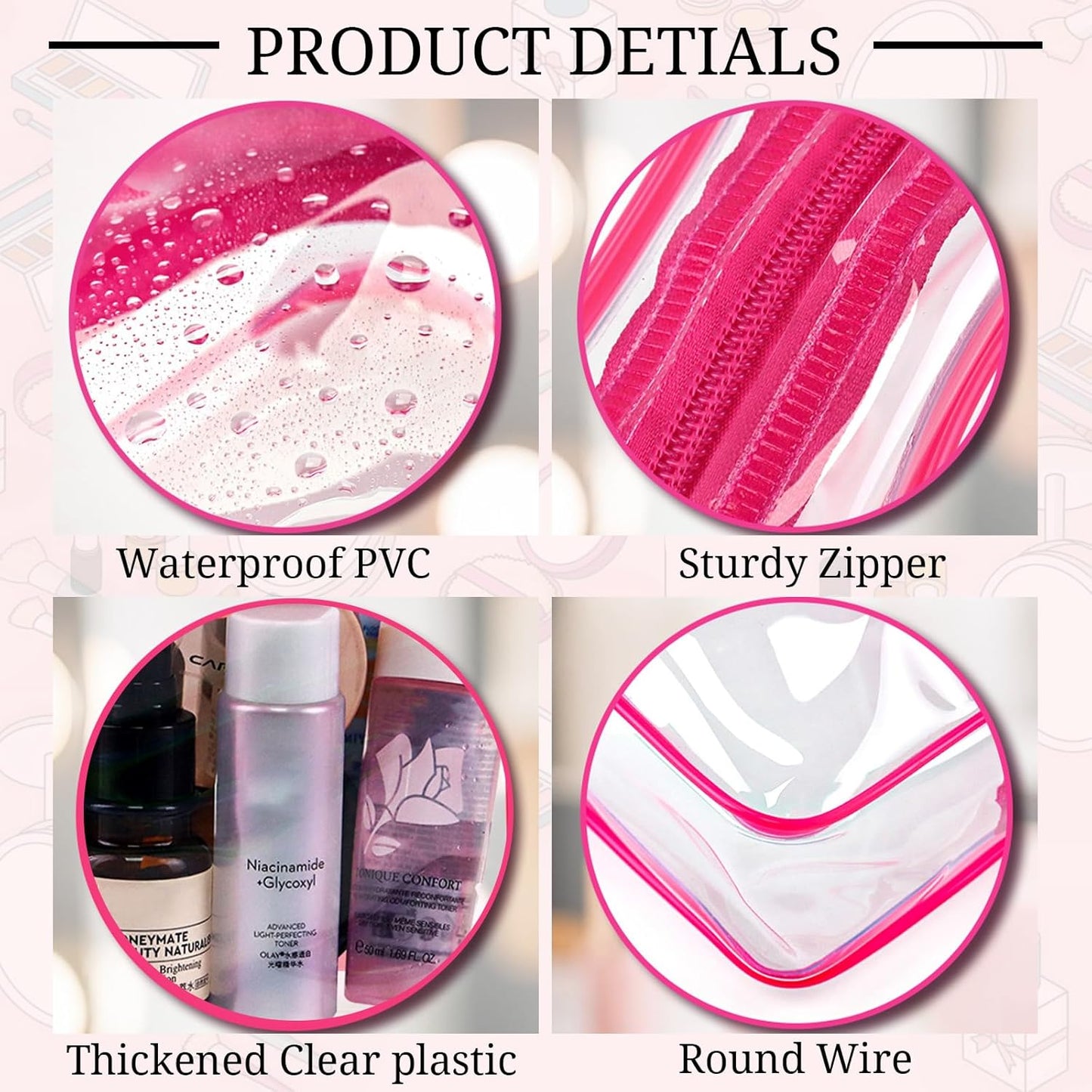 6 Pieces Clear Makeup Bags Bulk TSA Approved Toiletry Bag for Travel PVC Waterproof Clear Cosmetic Pouch with Zipper for Men and Women Carry-on Travel Essentials