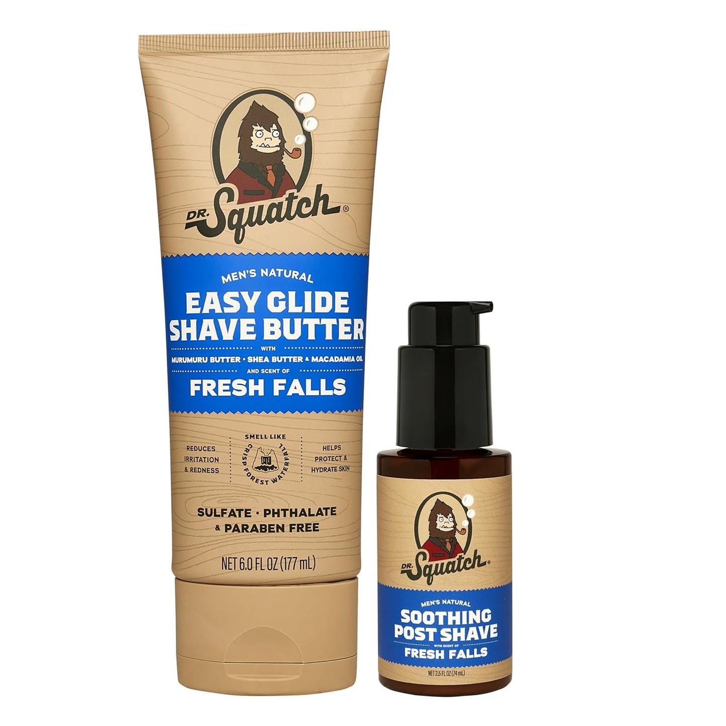 Dr. Squatch Fresh Falls Smooth Shave Bundle - Easy Glide Butter + Soothing Post Shave - Natural Ingredients - Manly Fragrance - Moisturizing