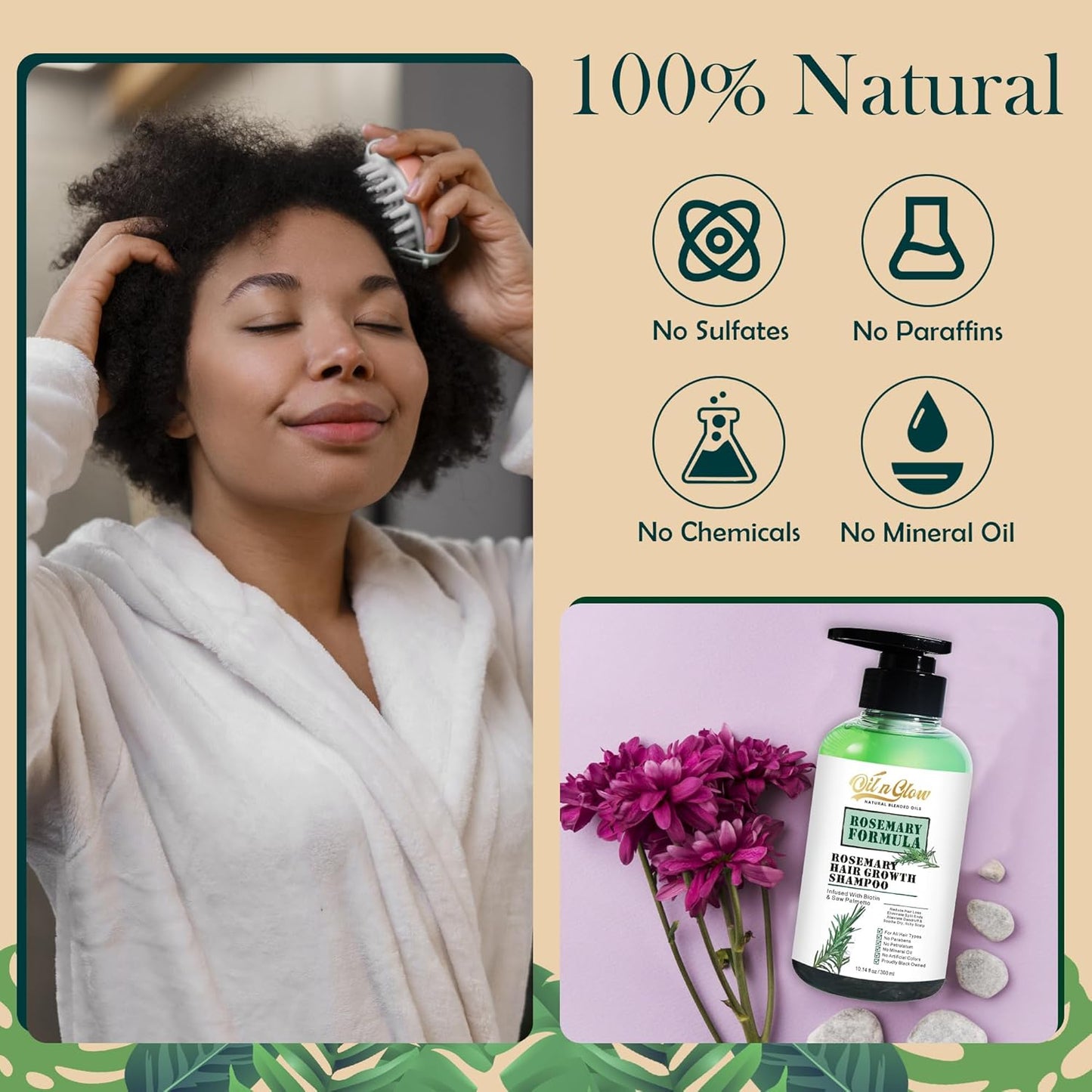 USDA Organic Rosemary Hair Growth Shampoo For Thickening, Regrowth & Strengthening for Men & Women with Biotin, Scalp DHT Blocker Saw Palmetto For Thinning Hair Loss 10 Fl. Oz- Fragrance Free