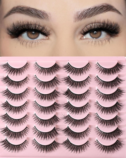 FARRED Cat Eye Lashes Short Natural Eyelashes Fluffy Wispy Lashes 14 Pairs False Lash Wispy Volume Fake Eyelash Faux Mink Strip Lashes Pack for Daily Makeup (F13 | 7-14 mm)