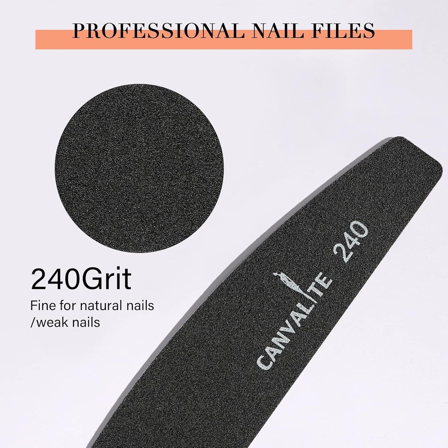 Canvalite 40 PCS Nail File Reusable Peel and Stick Nail Files Replaceable Emery Boards Nail File for Natural Nails Professional 240 Grit Fingernail Files for DIY Salon Use