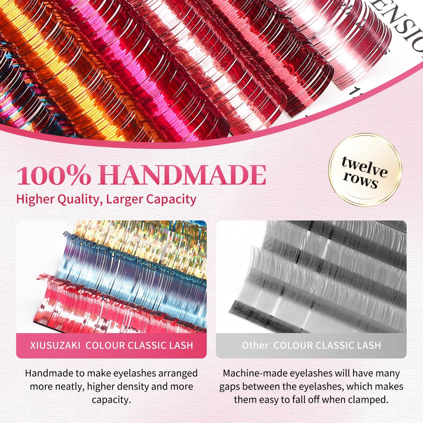 Glitter Spike Tinsel Eyelash Extensions 0.07 Colored Lashes Extension D Curl Lashes 10mm Lash Extensions Soft False Eyelashes Volume Lashes 12 Rows Professional Use(Glitter,0.07-D,10mm)