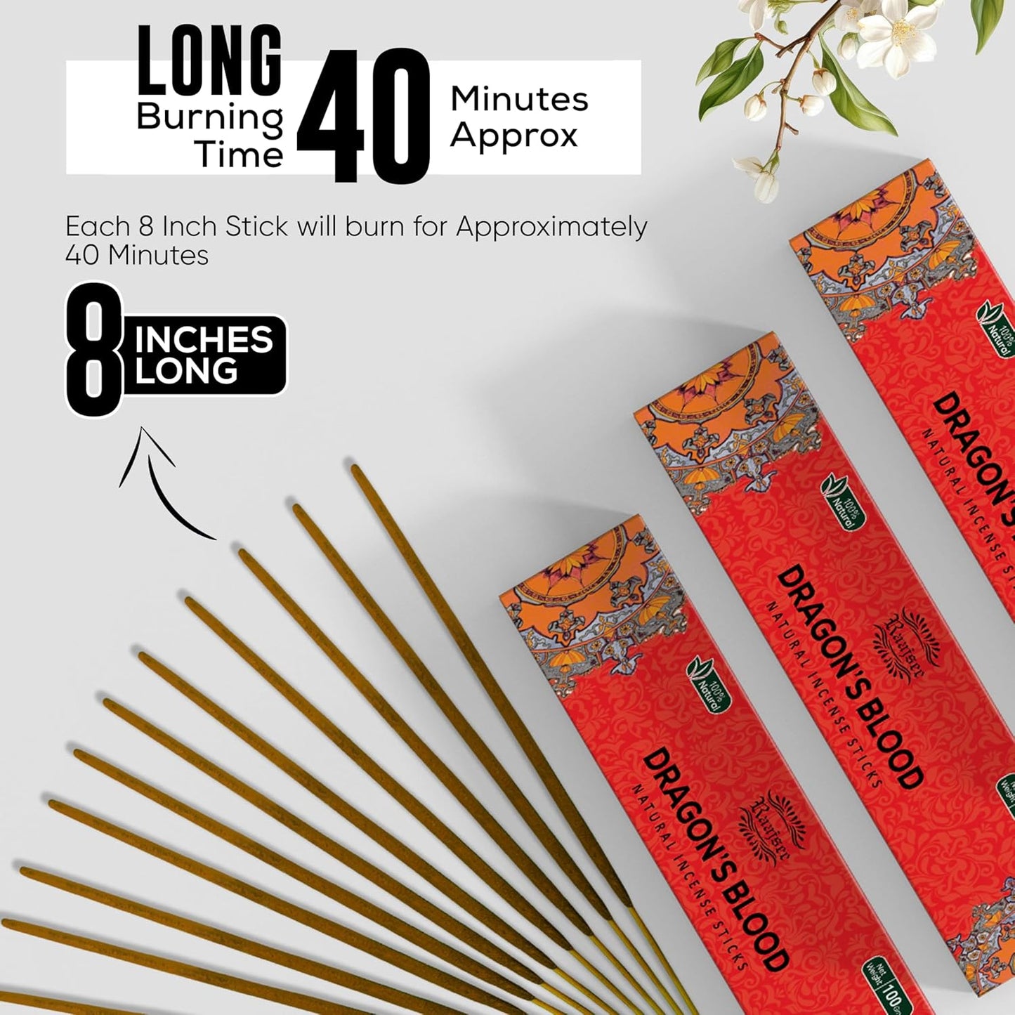 Raajsee Dragons Blood Incense Sticks (180 gm), 100% Pure Organic Natural Hand Rolled Free from Chemicals, (Pack of 12)