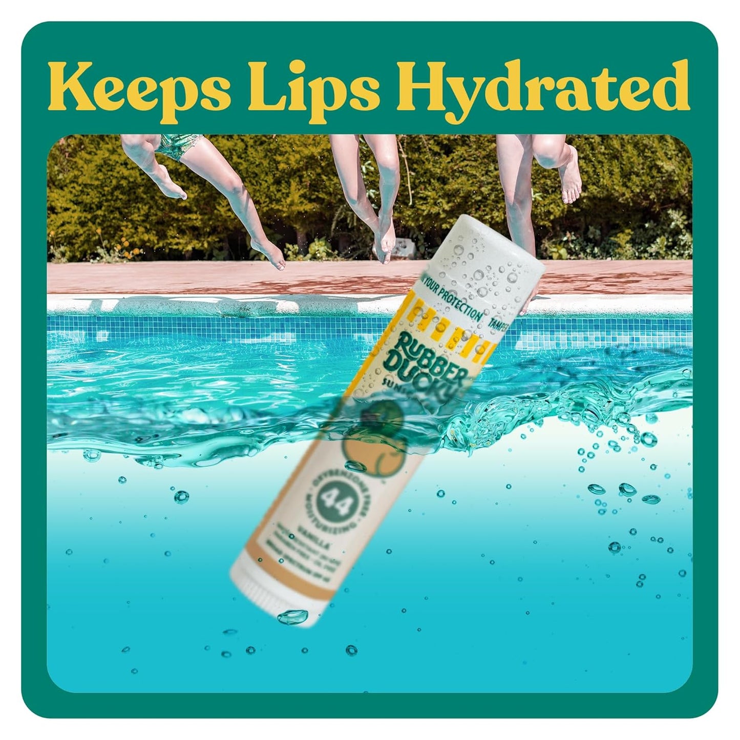 Rubber Ducky Lip Sunscreen SPF 44, Kids Vegan Lip Balm with Vitamin E, UV Protection, Water Resistant, Untinted, Vanilla Flavor, Broad Spectrum