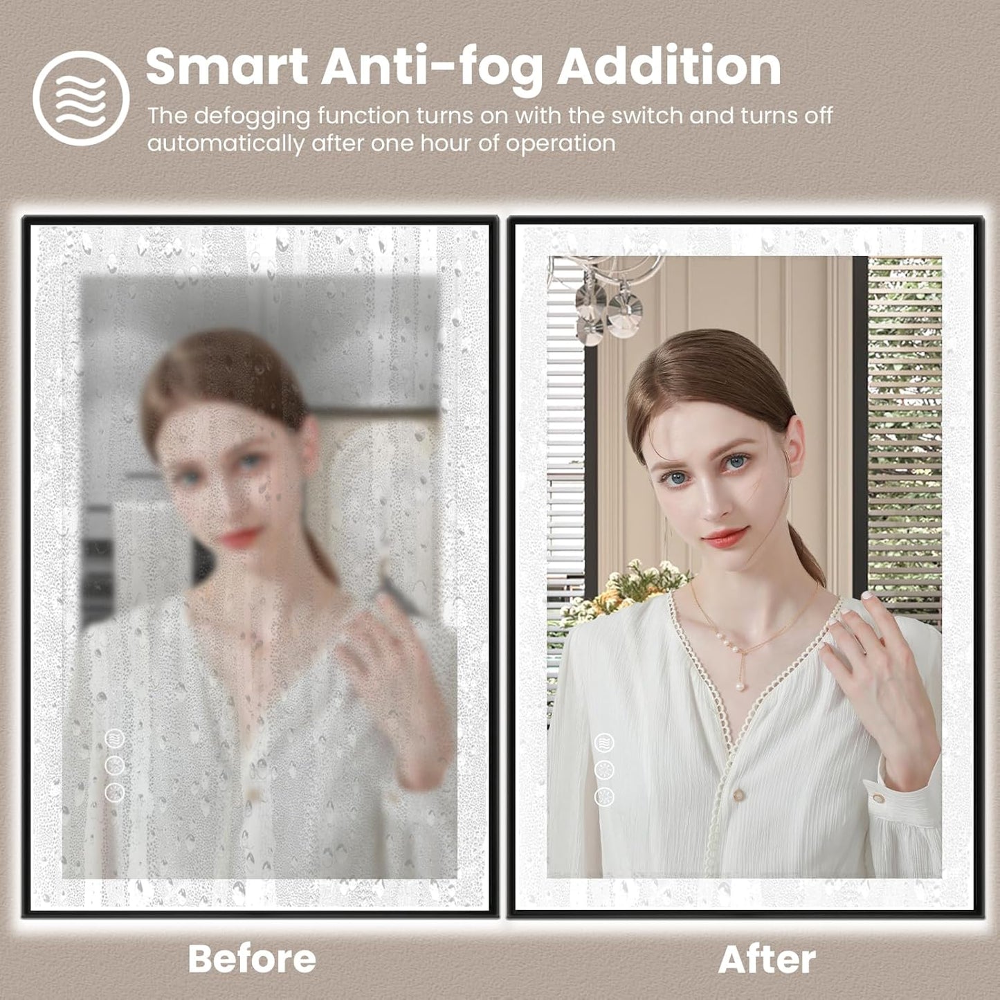 Amorho 40" X36" LED Bathroom Mirror with Black Frame, Front Light and Backlit(Controlled Separately), Stepless Dimmable, Anti-Fog, Shatter-Proof, 3 Colors, Memory