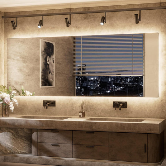 TETOTE Backlit Bathroom 84 x 32 Vanity Mirror with Light,3 Color White/Warm/Natural,Anti-Fog Lighted Mirror,Dimmable,Wall Mounted